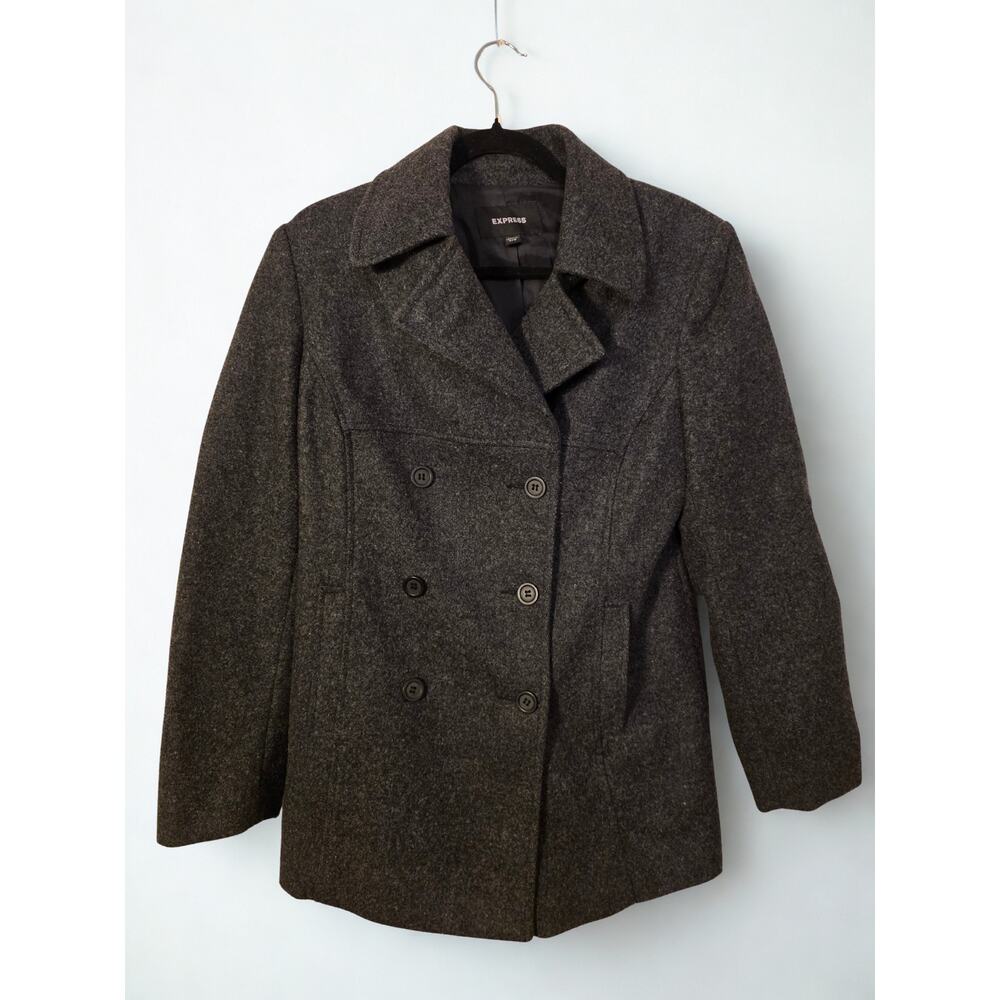 Express Wool Blend Peacoat Jacket Women’s Size 5/6 Charcoal Gray Double Breasted